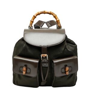 Gucci Black and Brown Backpack with Bamboo Accent